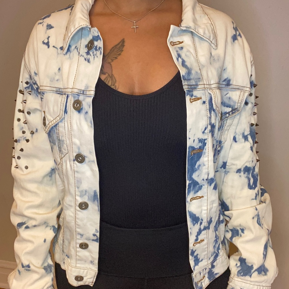Studded bleach wash denim jacket